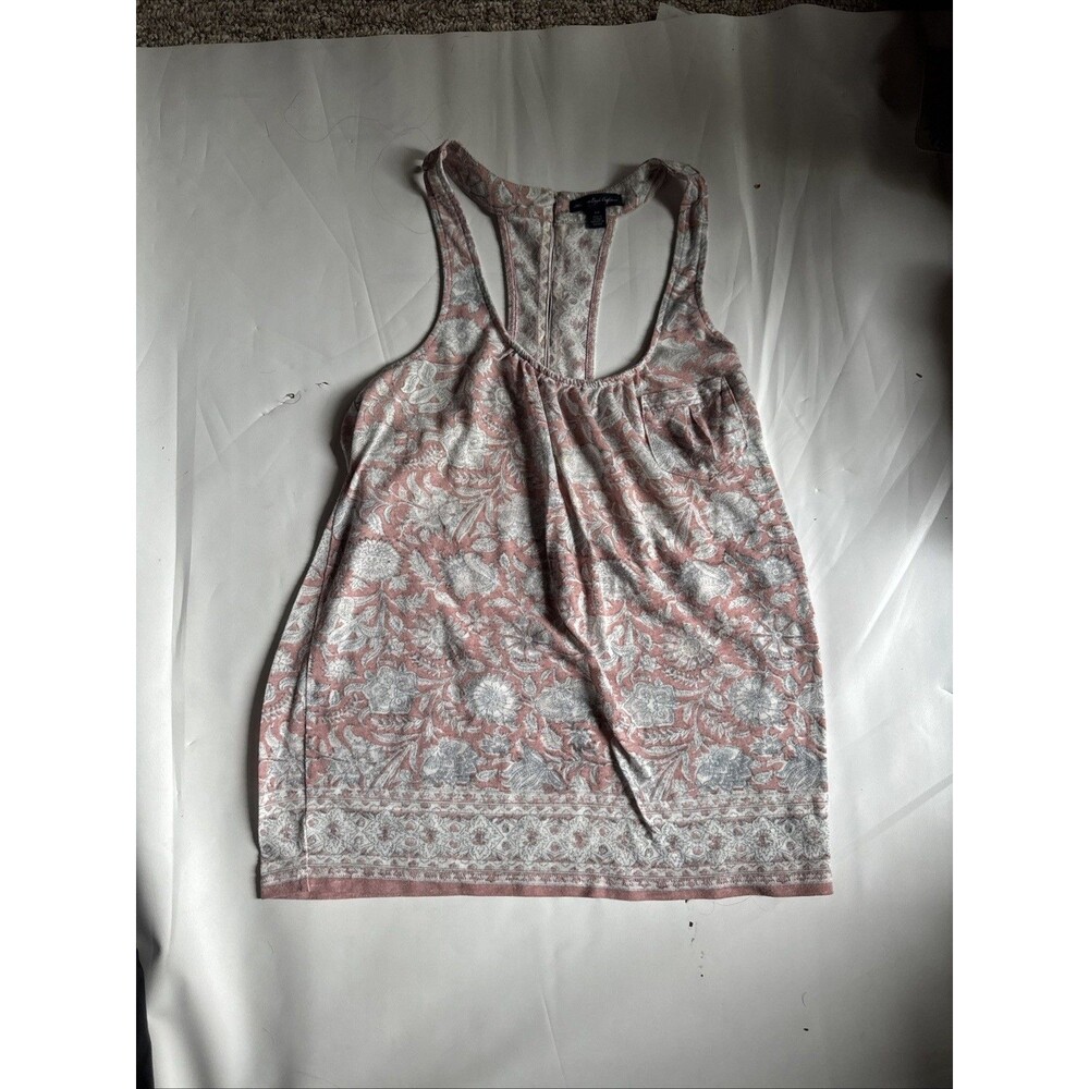 American Eagle Outfitters Women's XS Blue/Pink Floral Scoop Neck Racerback Tank